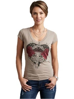 Key Closet Key Women’s Grey Swarovski Studded Short Sleeve Tee Size Small